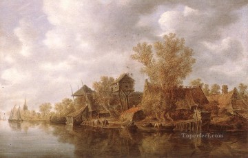 ヤン・ファン・ホイエン川の村 Oil Paintings